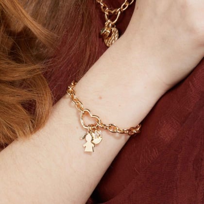 Personalised Heart Lucky Charm Bracelet gold plated merci maman