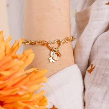 Personalised Heart Lucky Charm Bracelet gold plated merci maman