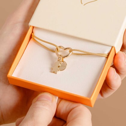 Personalisiertes Herz Lucky Charm Armbändchen vergoldet merci maman