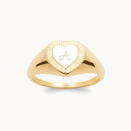 Anello con sigillo a cuore personalizzato placcato in oro merci maman