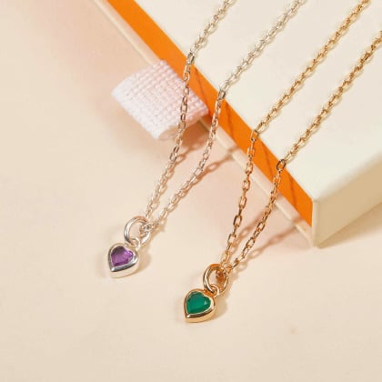 Personalised Heart Birthstone Necklace gold plated merci maman