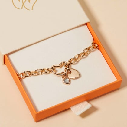 Personalised Heart Lucky Charm Bracelet gold plated merci maman