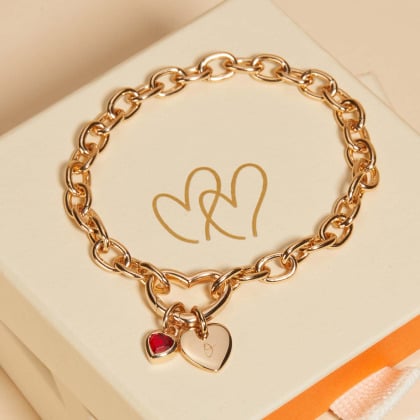 Personalised Heart Lucky Charm Bracelet gold plated merci maman