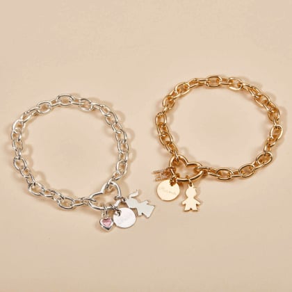 Personalised Heart Lucky Charm Bracelet gold plated merci maman