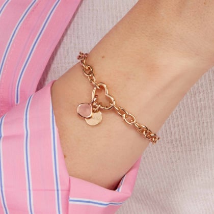 Braccialetto Personalizzato portafortuna con chiusura a cuore placcato oro merci maman