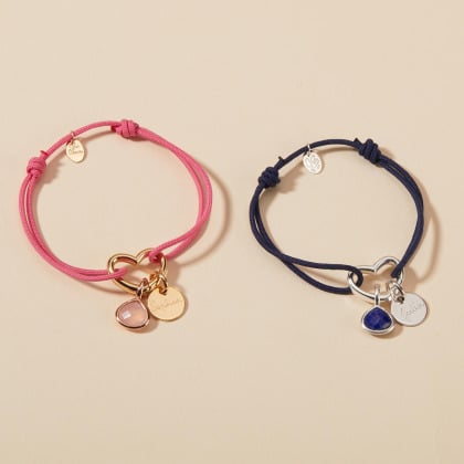Braccialetto Personalizzato portafortuna con chiusura a cuore su cordoncino placcato oro merci maman