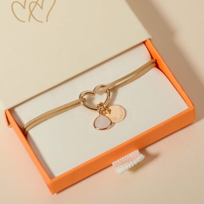 Braccialetto Personalizzato portafortuna con chiusura a cuore su cordoncino placcato oro merci maman