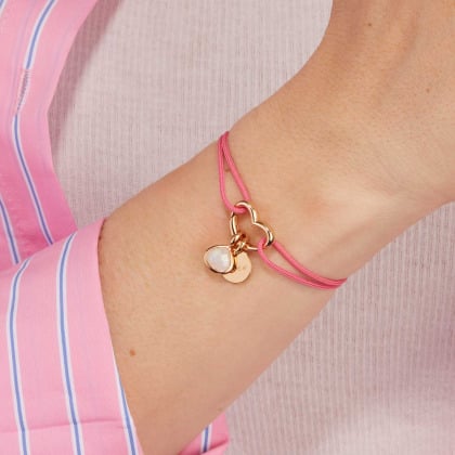 Braccialetto Personalizzato portafortuna con chiusura a cuore su cordoncino placcato oro merci maman