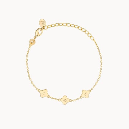 Bracciale Personalizzato con Iniziale Croce a trifoglio su Catena Placcato in oro Merci Maman