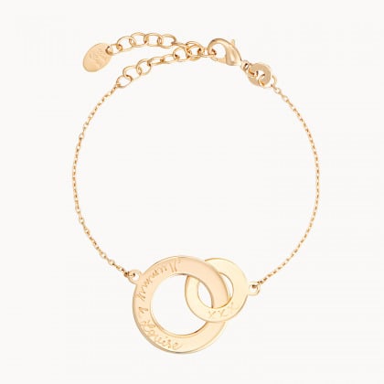 Bracelet personnalisé Anneaux Entrelacés sur chaîne plaqué or merci maman