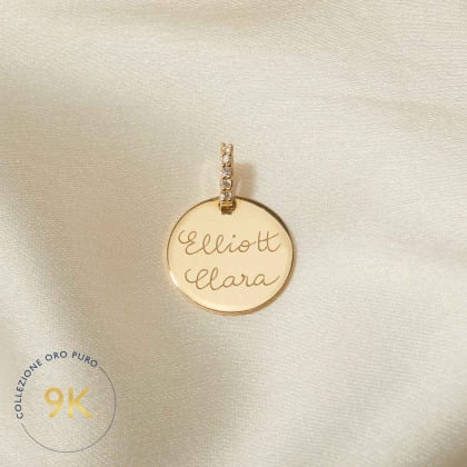 Disco personalizzato con diamanti in oro 9 carati merci maman