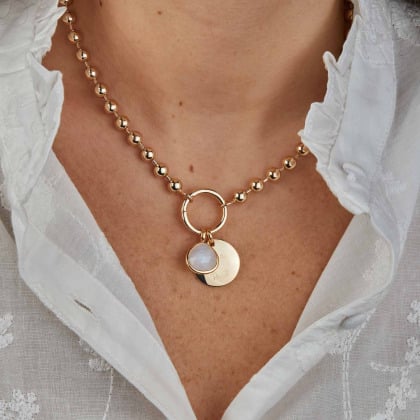 Personalisierte große Lucky Charm Gold-Perlenkette vergoldet Merci Maman