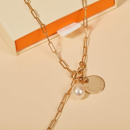 Personalised Lariat Necklace gold plated merci maman
