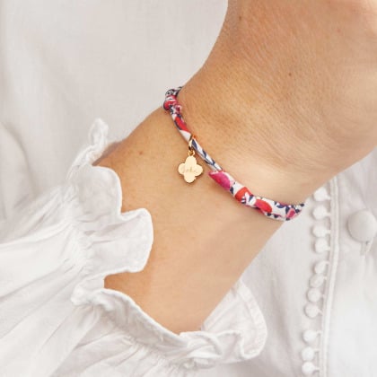 Bracelet personnalisé Prénom Mini Croix Romane Liberty Plaqué Or Merci Maman
