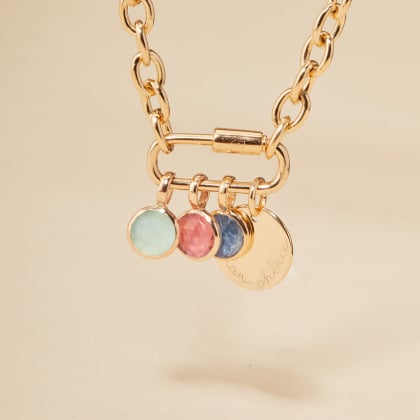 Personalised Lucky Charm Birthstone Necklace gold plated merci maman