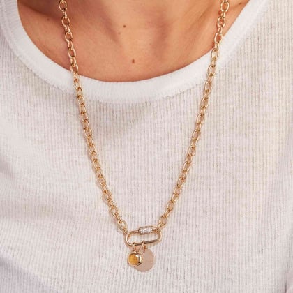 Personalised Lucky Charm Birthstone Necklace gold plated merci maman