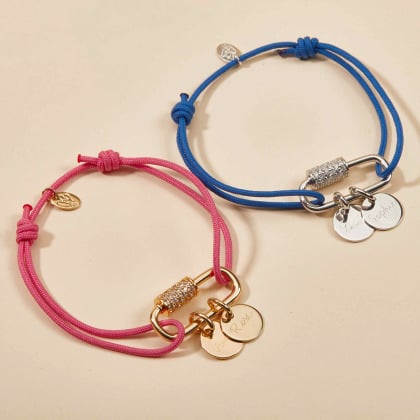 Bracelet à breloques Prénom personnalisé sur cordon plaqué or merci maman