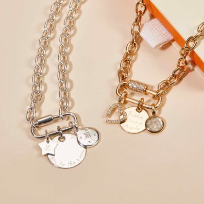 Personalised Lucky Charm Necklace gold plated merci maman