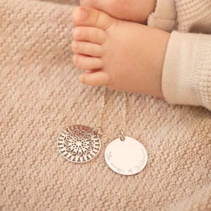 Personalised Large Mandala Necklace silver merci maman