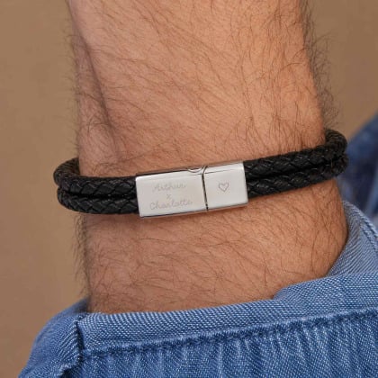 men's personalised double leather bracelet merci maman