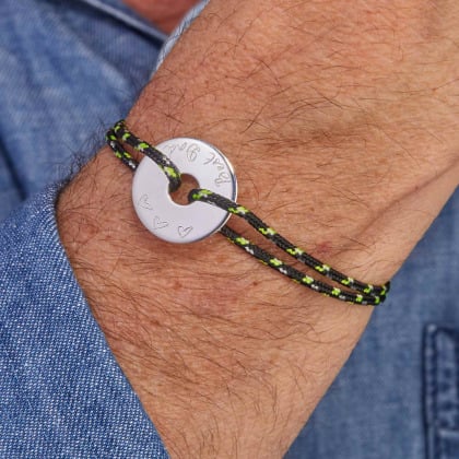 Bracciale personalizzato nautico con disco aperto uomo argento sterling merci maman