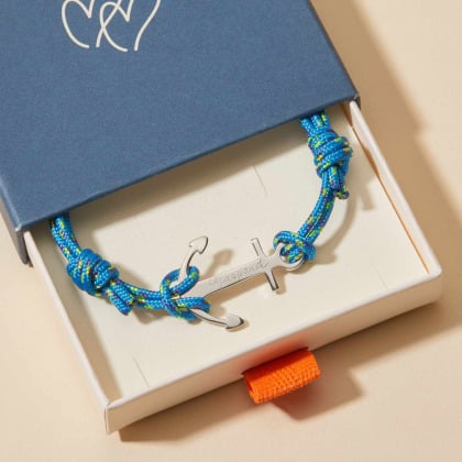 Men's Personalised Marine Cord Anchor Bracelet sterling silver merci maman