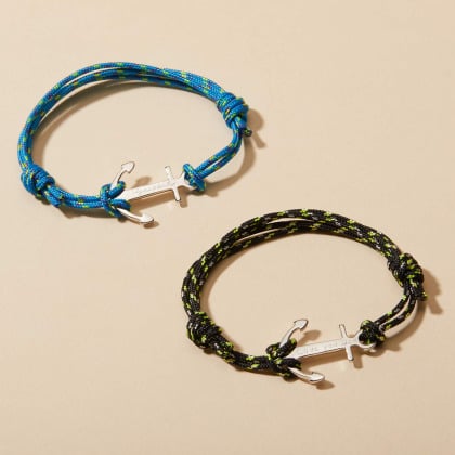 Men's Personalised Marine Cord Anchor Bracelet sterling silver merci maman