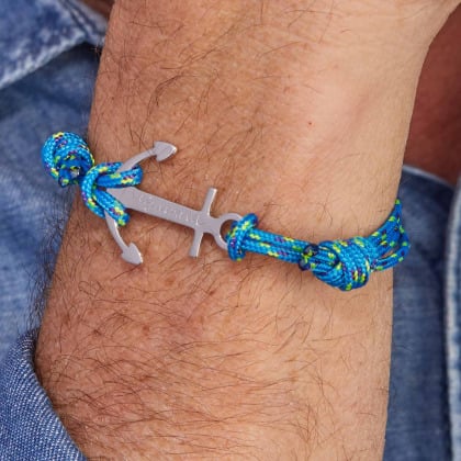 Men's Personalised Marine Cord Anchor Bracelet sterling silver merci maman