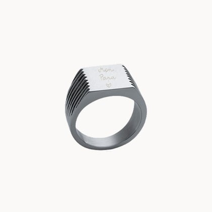 Bague Chevalière Carrée personnalisée en acier pour homme merci maman
