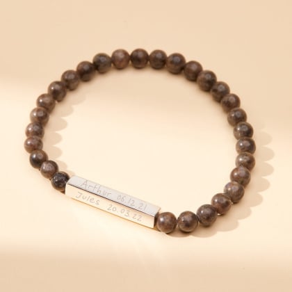 Personalisiertes Bar Halbedelsteinarmband mit Beads für Männer sterlingsilber 