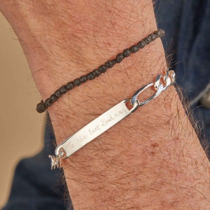 Bracciale personalizzato con maglia groumette uomo argento merci maman