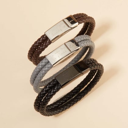 men's personalised double leather bracelet merci maman