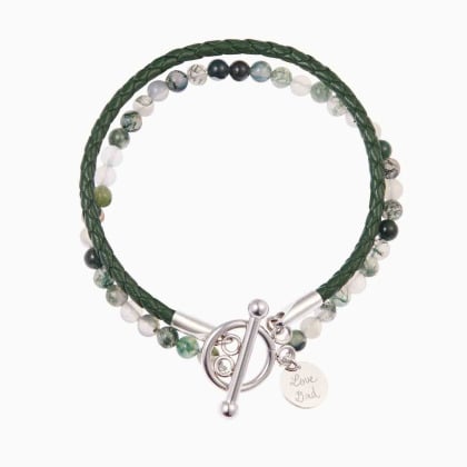 Personalisiertes grünes Lederarmband mit Beads für Männer merci maman