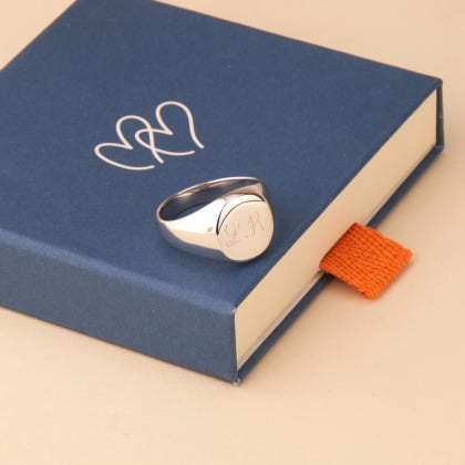 Anello personalizzato con sigillo tondo in argento sterling uomo merci maman