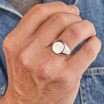 Anello personalizzato con sigillo tondo in argento sterling uomo merci maman