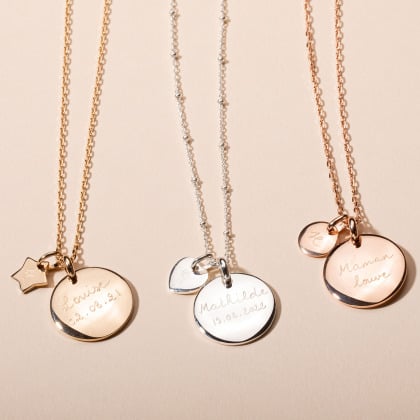 Collier Disque Signature personnalisé plaqué or merci maman