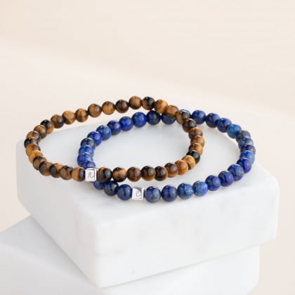 Bracciale Personalizzato Iniziale Cubo Uomo argento sterling Occhio di Tigre merci maman