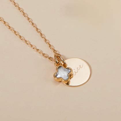 Message & Clover Cross Birthstone Necklace Gold Plated Merci Maman