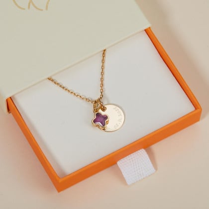 Message & Clover Cross Birthstone Necklace Gold Plated Merci Maman