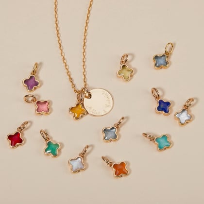 Message & Clover Cross Birthstone Necklace Gold Plated Merci Maman
