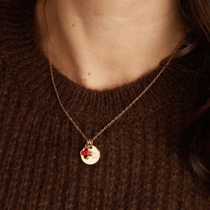 Message & Clover Cross Birthstone Necklace Gold Plated Merci Maman