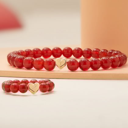 Personalised Heart Initial Beaded Bracelet gold plated red agate merci maman