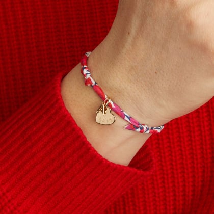 Bracelet personnalisé Liberty Mini Alphabet Coeur plaqué or merci maman