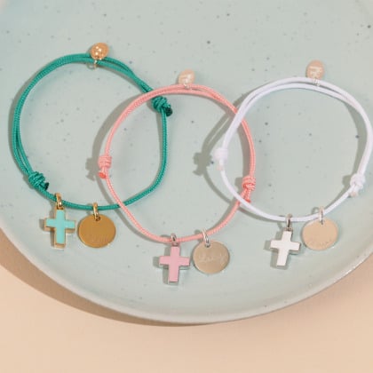 Bracciale personalizzato con Croce di Smalto placcato oro merci maman