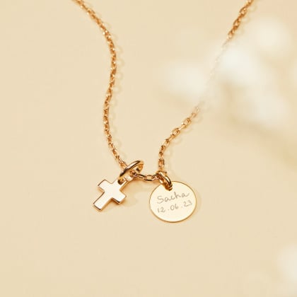 personalised mini cross necklace gold plated merci maman