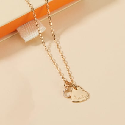 Personalised Mini Crystal Alphabet Heart Necklace gold plated merci maman