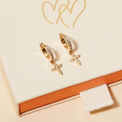 Mini Crystal Cross Earrings gold plated merci maman