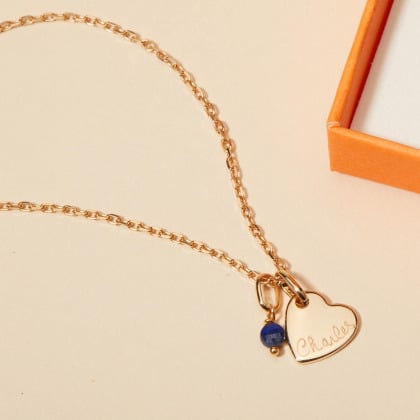 Collana personalizzata con mini gemma e cuore placcato in oro merci maman