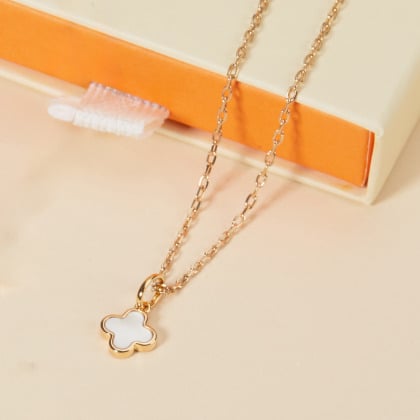 Personalised Mother of Pearl Mini Clover Cross Necklace Gold Plated Merci Maman