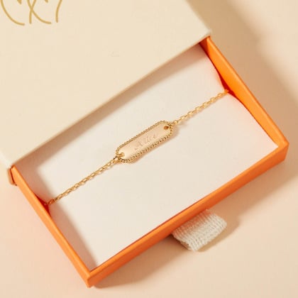 Pulsera personalizada de cadena con mini placa de cuentas Merci Maman